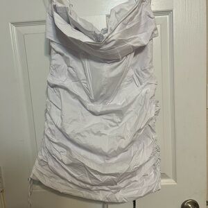 Elegant White Ruched Cowl Neck Top